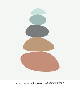 Zen stones cairns simple abstract flat style vector illustration, relax, meditation and yoga concept, boho colors stone pyramid for making banners, posters, cards, prints, wall art