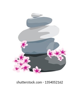 zen stones and cherry tree flowers, vector