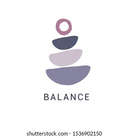Zen stones flat vector illustration. Creative geometric shape pebble pyramid isolated on white background. Spa rocks color drawing. Stylish print, t shirt design element. Balance and harmony concept