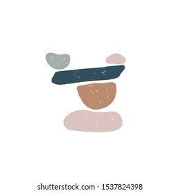 Zen stones flat vector illustration. Creative geometric shape pebble pyramid isolated on white background. Spa rocks color drawing. Stylish print, t shirt design element. Balance and harmony concept. 