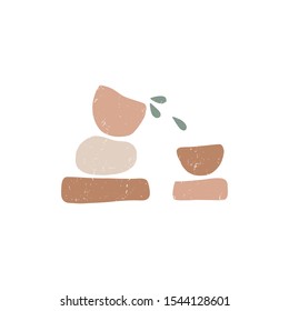 Zen stones flat vector illustration. Creative geometric shape pebble pyramid isolated on white background. Spa rocks color drawing. Stylish print, t shirt design element. Balance and harmony concept. 