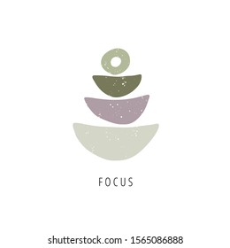 Zen stones flat vector illustration. Creative geometric shape pebble pyramid isolated on white background. Spa rocks color drawing. Stylish print, t shirt design element. Balance, mindfulness concept