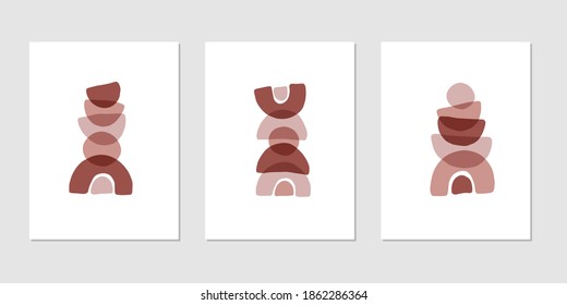 Ilustración vectorial plana de piedras Zen. La pirámide de guijarros de forma geométrica aislada sobre fondo blanco. Dibujo de las rocas del spa. Impresión moderna, afiche de boho, decoración casera. Equilibrio y armonía, atención