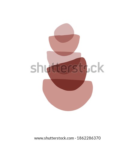 Zen stones flat vector illustration set. Geometric shape pebble pyramid isolated on white background. Spa rocks drawing. Modern print, boho poster, home decor. Balance and harmony, mindfulness