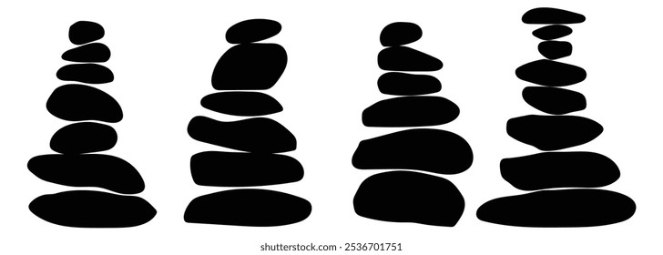 Zen stones logo template vector illustration. Balance rocks logotype concept. Smooth pebble sign set for spa, wellness, beauty designs, business cards, company branding. Black, white meditation icons.