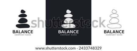 Zen stones logo template vector illustration. Balance rocks logotype concept. Smooth pebble sign set for spa, wellness, beauty designs, business cards, company branding. Black, white meditation icons
