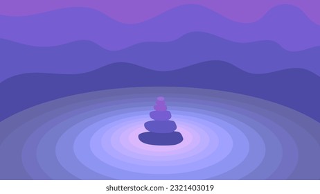 Zen stones on abstract blue purple background. Vector illustration