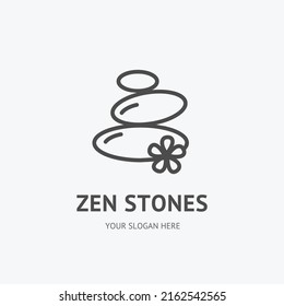 Zen Stones Sign Thin Line Icon Emblem Spa Wellness Relaxation and Balance Concept. Vector illustration of Pebble