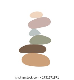 Zen stones simple abstract vector illustration in flat style, relax, meditation and yoga concept, boho colors stone pyramid for making banners, posters, cards, prints, wall art