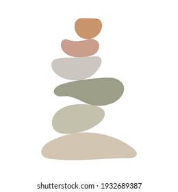 Zen stones simple abstract vector illustration in flat style, relax, meditation and yoga concept, boho colors stone pyramid for making banners, posters, cards, prints, wall art