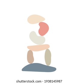 Zen stones simple abstract vector illustration in flat style, relax, meditation and yoga concept, boho colors stone pyramid for making banners, posters, cards, prints, wall art