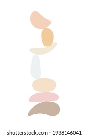 Zen stones simple abstract vector illustration in flat style, relax, meditation and yoga concept, boho colors stone pyramid for making banners, posters, cards, prints, wall art