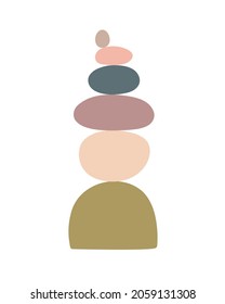 Zen stones simple abstract vector illustration in flat style, relax, meditation and yoga concept, boho colors stone pyramid for making banners, posters, cards, prints, wall art