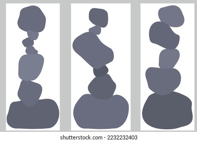 Zen stones simple abstract vector illustration in flat style, relax, meditation and yoga concept, boho colors stone pyramid for making banners, posters, cards, prints, wall art