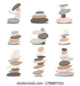 Zen stones vector cartoon set isolated on a white background.