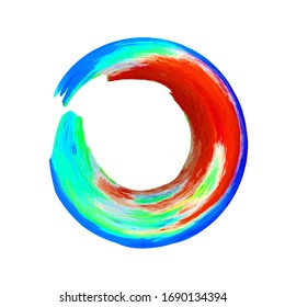 Zen-Symbol enso. Originelles Design der Vektorillustration. Ölfarbe enso Symbol. Aquarell bunter runder Rahmen. Pinselstriche-Randvorlage drücken. Rainbow-Striche-Kreis. Logo-Design-Element