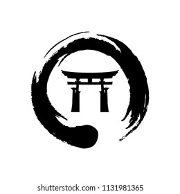 Zen symbol with Japan traditional gate inside