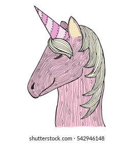 Zen tangle and doodle unicorn. Zentangle mare. Zendoodle magic horse. Vector coloring book
