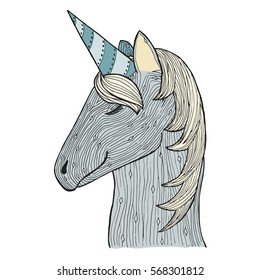 Zen tangle and doodle unicorn. Zentangle stallion. Zendoodle magic horse. Vector coloring book