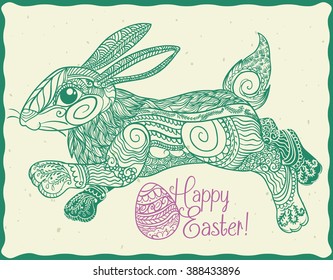 Zen Tangle of Easter bunny and Paschal egg in pastel colors for Easter holidays poster.