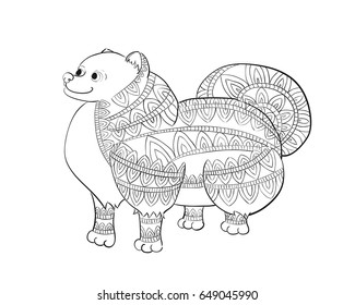 Zen tangle fluffy pomeranian. Zentangle spitz vector illustration. Coloring book for adults with the cute little dog.
