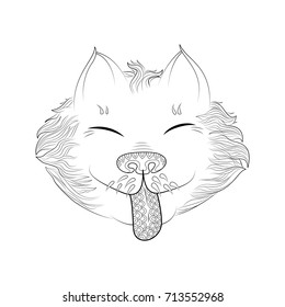 Zen tangle funny cat. Doodle pussycat vector illustration. Coloring book for adult.