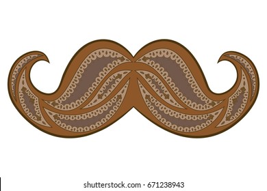Zen tangle mustache vector illustration. Zentangle brown whisker. Coloring book for adult.