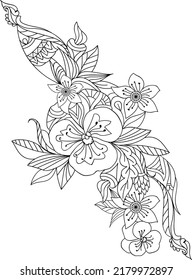 Zen tangle seamless pattern with abstract flowers and leaves.