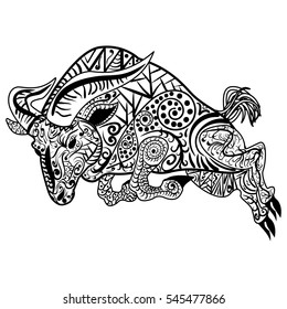 Zen tangle stylized cartoon goat ram,  aries, capricorn zodiac. Hand drawn sketch for adult anti stress coloring page, emblem, logo, tattoo with doodle, vector illustration