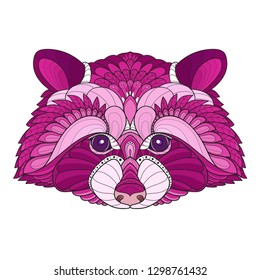 Zen tangle stylized raccoon head - vector