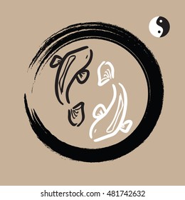 Zen and Tao balance logo of black and white fishes
