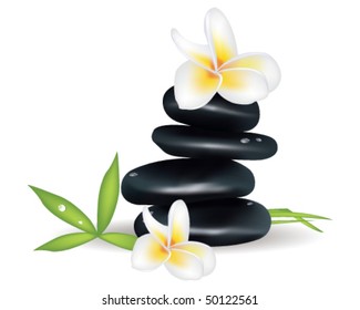 Zen theme with bamboo and black stones