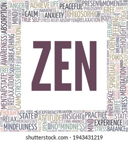Zen vector illustration word cloud isolated on a white background.