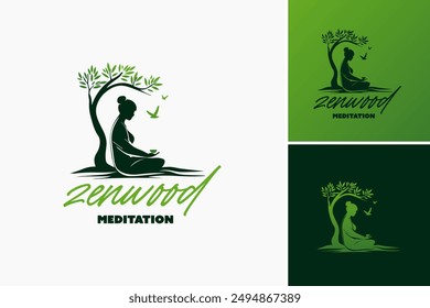 Zen Wood Meditation Logo Template embodies tranquility and natural harmony, ideal for meditation centers and wellness brands. Layered EPS Vector