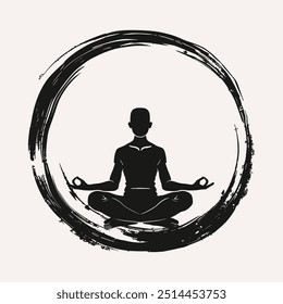 Zen Yoga Meditation. Calmness of mind meditation concept silhouette. Meditating silhouette, yoga illustration.