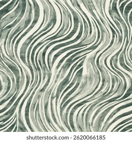 Zen Zebra Stripes: Wavy lines in shades of green and white, with a soft watercolor style and muted pastel tones.  stripe seamless pattern, Vector illustration background for print the paper.