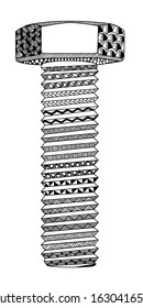 zenart style bolt, doodle, tangle, black and white drawing, patterns, spare part, for printing