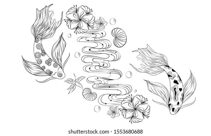 Zenart Vector Japanese Composition with koi fish