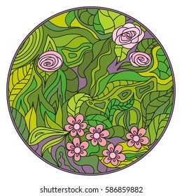 Zendala. Zentangle. Hand drawn circle mandala with abstract patterns on isolation background. Line art creation.