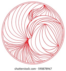 Zendala. Zentangle. Hand drawn circle mandala with abstract patterns on isolation background. Design for spiritual relaxation for adults. Line art creation.