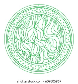 Zendala. Zentangle. Hand drawn circle mandala with abstract patterns on isolation background. Design for spiritual relaxation for adults. Line art creation.