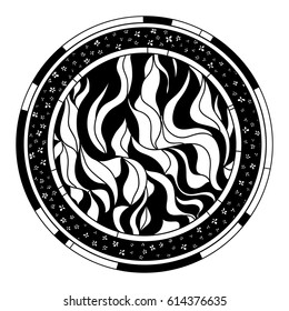 Zendala. Zentangle. Hand drawn circle mandala with abstract patterns on isolation background. Design for spiritual relaxation for adults. Line art creation. Black and white illustration for coloring.