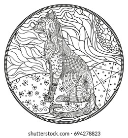 Zendala. Zentangle. Hand drawn circle mandala. Abstract patterns on isolation background. Design for spiritual relaxation for adults. Zen art. Line art creation. Eastern pattern