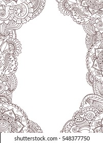 Zendoodle abstract hand drawn floral postcard template empty in the middle where you can put your text