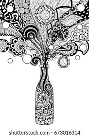 Zendoodle design of beer bottle for design element and adult or kids coloring book page. Vector illustration