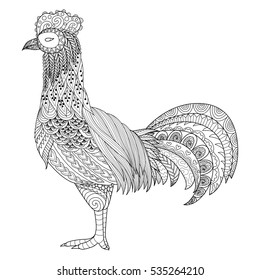 Zendoodle design of chicken for adult coloring book and design element. Stock Vector