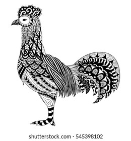 Zendoodle design of chicken for adult coloring book and design element. Stock Vector