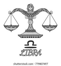 Zendoodle design of Libra zodiac sign.Vector illustration