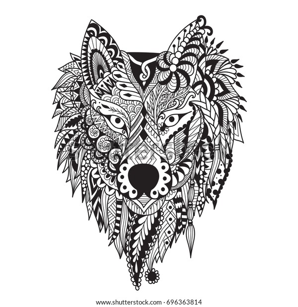 zendoodle stylize dire wolf design tattoo stock vector
