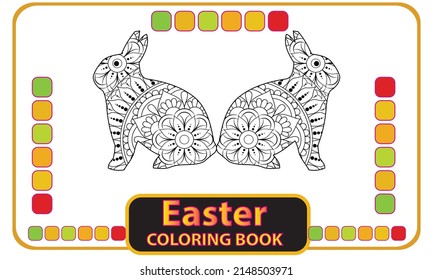 Zendoodle stylized cute bunny and Ester eggs for coloring page, card, invitations and other design element.high quality hand drawing vector easter bunny coloring page for adult and kids